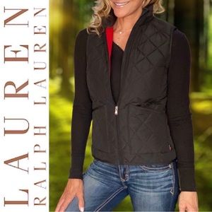 Lauren Ralph Lauren Quilted Full Zip Vest Black with a Red Interior S RN#41381